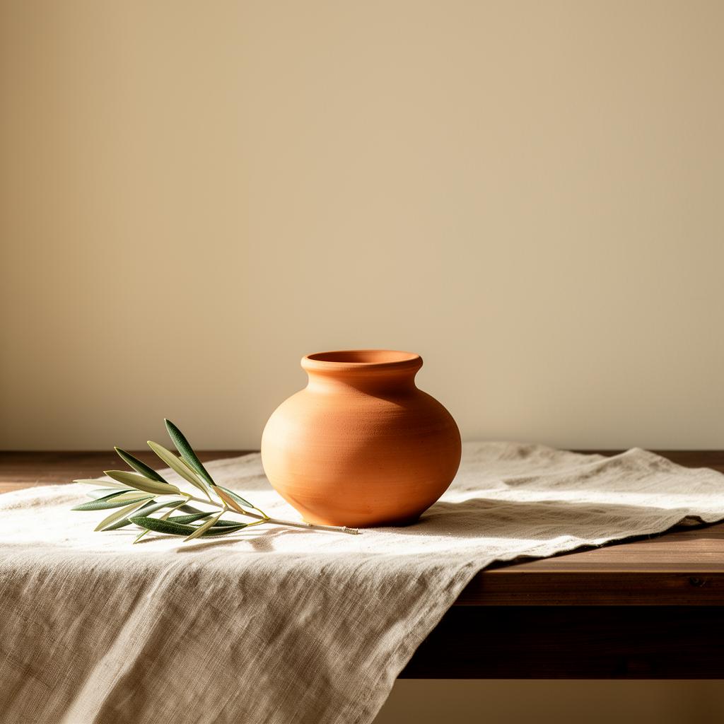 Soft warm terracotta and oatmeal linen textures